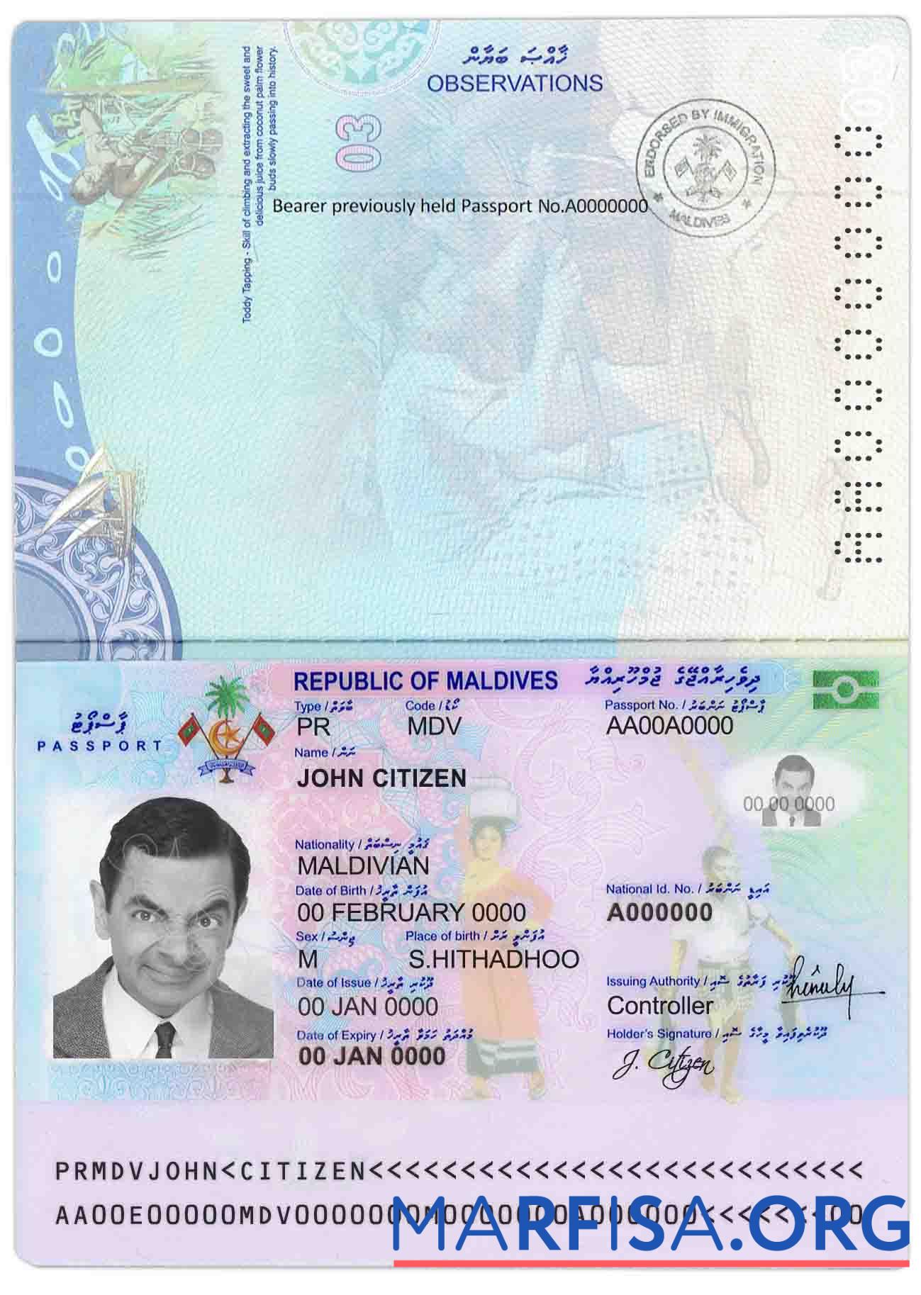 Blank Maldives passport real example